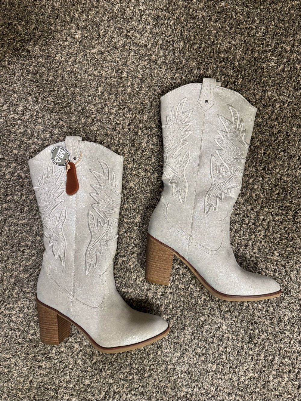 MIA Light Shimmery Silver/Gray Western Block Heel Boots